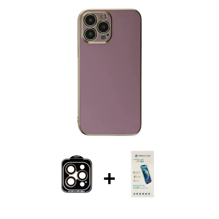 MARSİLYAN™- iPhone 15 Pro Max Kılıf Yankı Serisi - Şeffaf Pasifik Cam Ekran Koruyucu + PVD Metal Kamera Lens - TU