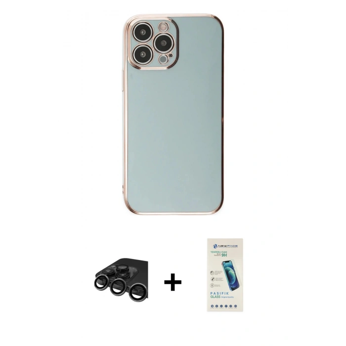 MARSİLYAN™- iPhone 15 Pro Max Kılıf Yankı Serisi - Şeffaf Pasifik Cam Ekran Koruyucu + Raze Metal Kamera Lens - TMGI
