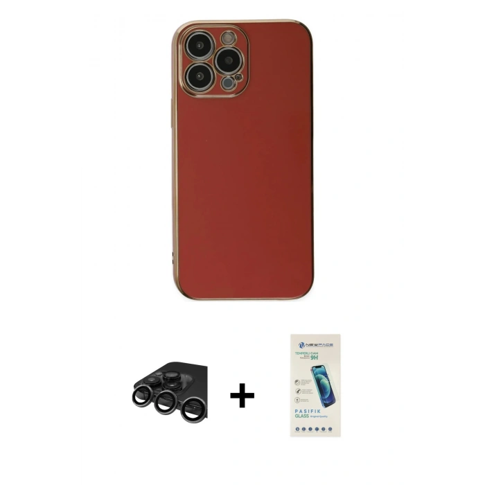 MARSİLYAN™- iPhone 15 Pro Max Kılıf Yankı Serisi - Şeffaf Pasifik Cam Ekran Koruyucu + Raze Metal Kamera Lens - TMGI