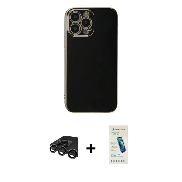 MARSİLYAN™- iPhone 15 Pro Max Kılıf Yankı Serisi - Şeffaf Pasifik Cam Ekran Koruyucu + Raze Metal Kamera Lens - TMGI