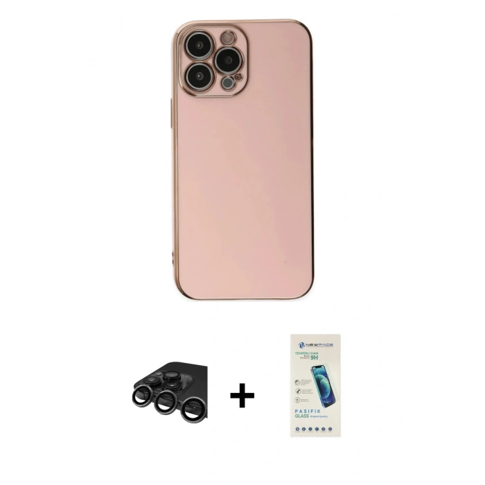 MARSİLYAN™- iPhone 15 Pro Max Kılıf Yankı Serisi - Şeffaf Pasifik Cam Ekran Koruyucu + Raze Metal Kamera Lens - TMGI
