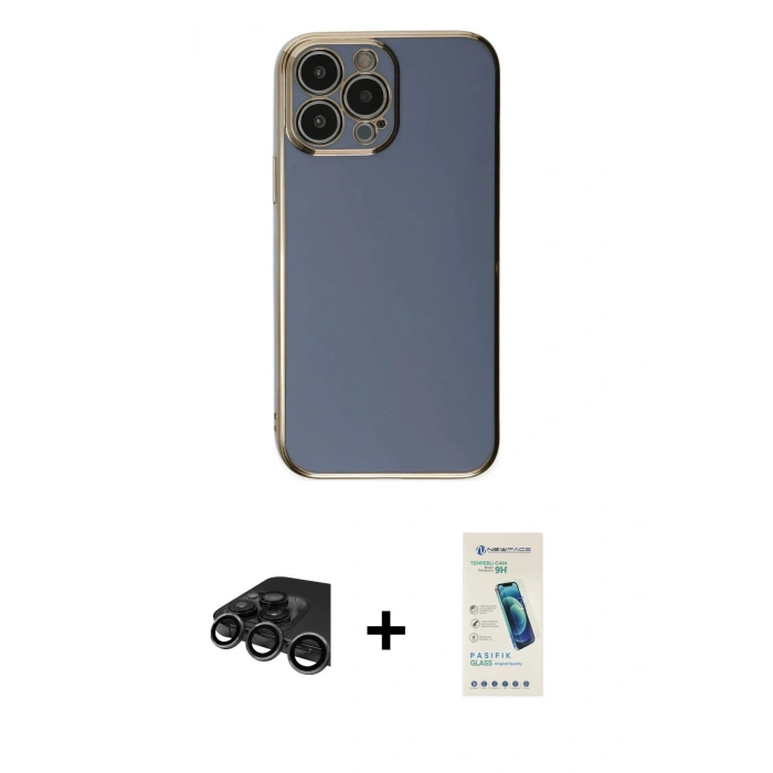 MARSİLYAN™- iPhone 15 Pro Max Kılıf Yankı Serisi - Şeffaf Pasifik Cam Ekran Koruyucu + Raze Metal Kamera Lens - TMGI