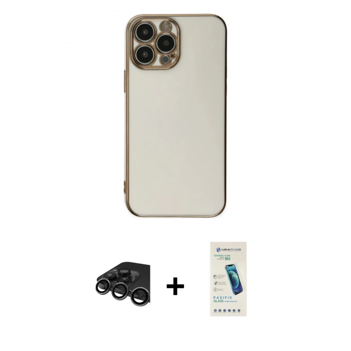 MARSİLYAN™- iPhone 15 Pro Max Kılıf Yankı Serisi - Şeffaf Pasifik Cam Ekran Koruyucu + Raze Metal Kamera Lens - TMGI