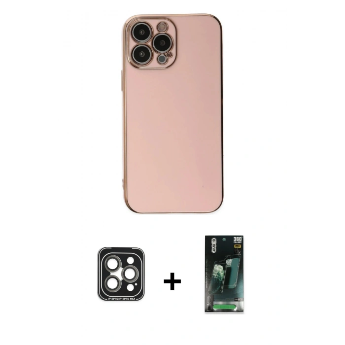 MARSİLYAN™- iPhone 15 Pro Max Kılıf Yankı Serisi - Siyah 360 Mat Full Body Arka Koruyucu + PVD Metal Kamera Lens - GI