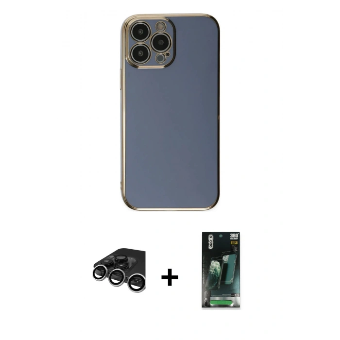 MARSİLYAN™- iPhone 15 Pro Max Kılıf Yankı Serisi - Siyah 360 Mat Full Body Arka Koruyucu + Raze Metal Kamera Lens - GS
