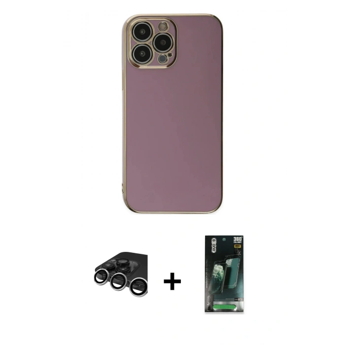 MARSİLYAN™- iPhone 15 Pro Max Kılıf Yankı Serisi - Siyah 360 Mat Full Body Arka Koruyucu + Raze Metal Kamera Lens - GS