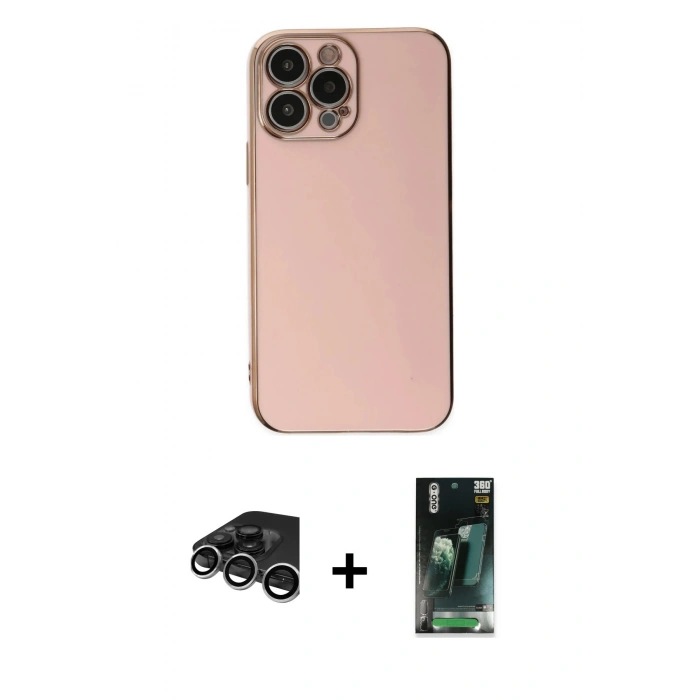 MARSİLYAN™- iPhone 15 Pro Max Kılıf Yankı Serisi - Siyah 360 Mat Full Body Arka Koruyucu + Raze Metal Kamera Lens - GS