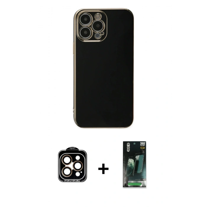 MARSİLYAN™- iPhone 15 Pro Max Kılıf Yankı Serisi - Siyah 360 Mat Full Body Arka Koruyucu + PVD Metal Kamera Lens - TU