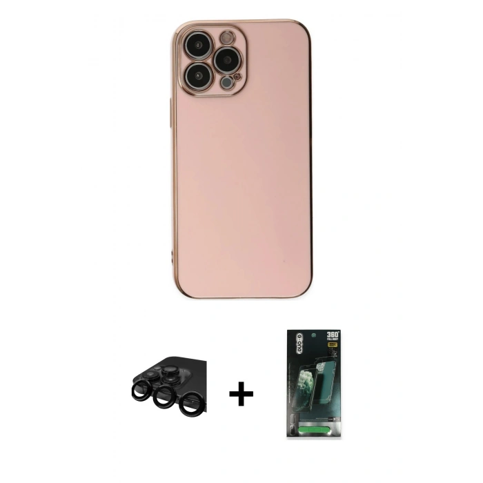 MARSİLYAN™- iPhone 15 Pro Max Kılıf Yankı Serisi - Siyah 360 Mat Full Body Arka Koruyucu + Raze Metal Kamera Lens - SH