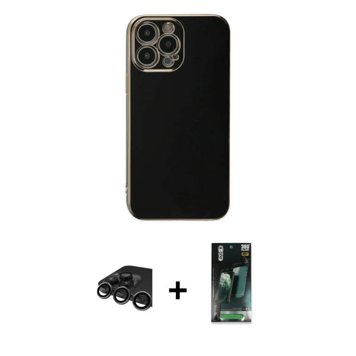 MARSİLYAN™- iPhone 15 Pro Max Kılıf Yankı Serisi - Siyah 360 Mat Full Body Arka Koruyucu + Raze Metal Kamera Lens - TMGI