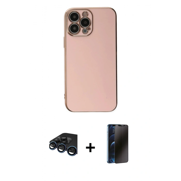 MARSİLYAN™- iPhone 15 Pro Max Kılıf Yankı Serisi - Siyah 3D Antistatik Hayalet Cam Ekran Koruyucu + Raze Metal Kamera Lens - LT