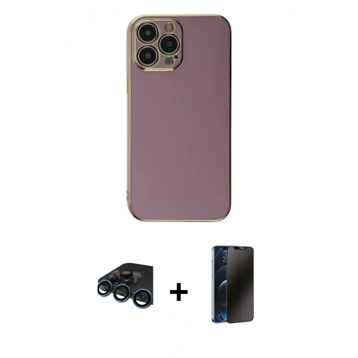 MARSİLYAN™- iPhone 15 Pro Max Kılıf Yankı Serisi - Siyah 3D Antistatik Hayalet Cam Ekran Koruyucu + Raze Metal Kamera Lens - LT