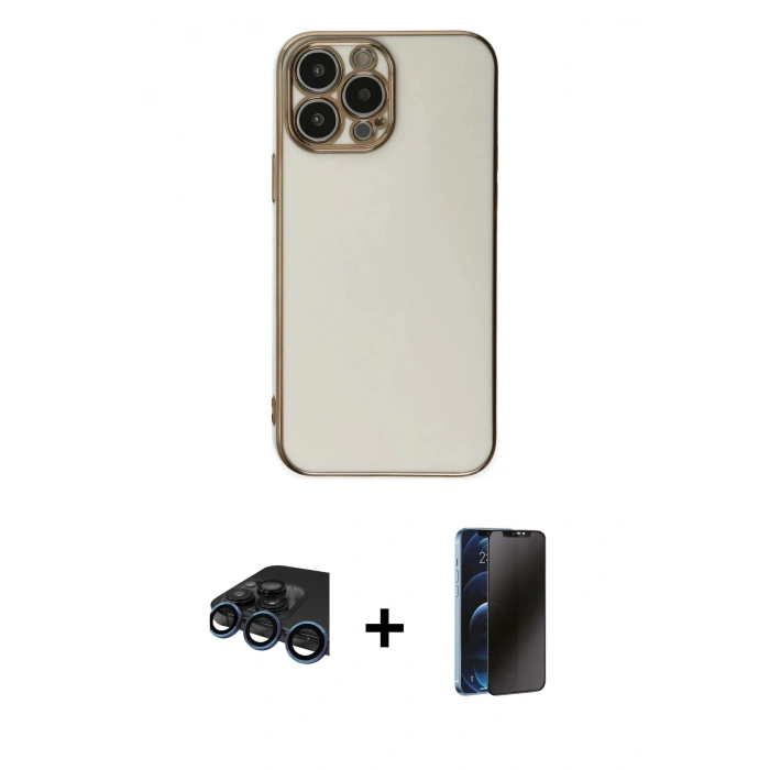 MARSİLYAN™- iPhone 15 Pro Max Kılıf Yankı Serisi - Siyah 3D Antistatik Hayalet Cam Ekran Koruyucu + Raze Metal Kamera Lens - LT