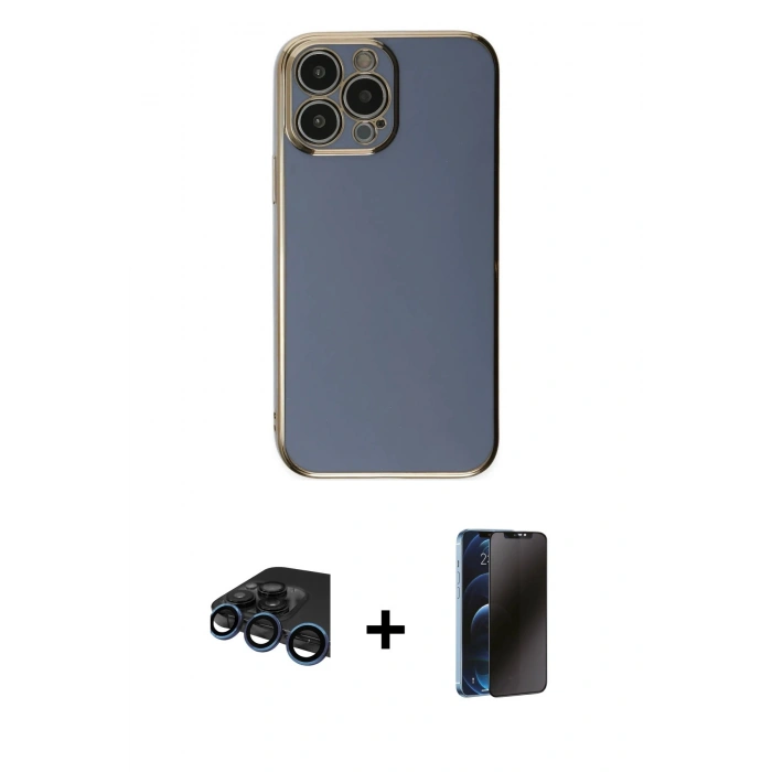 MARSİLYAN™- iPhone 15 Pro Max Kılıf Yankı Serisi - Siyah 3D Antistatik Hayalet Cam Ekran Koruyucu + Raze Metal Kamera Lens - LT