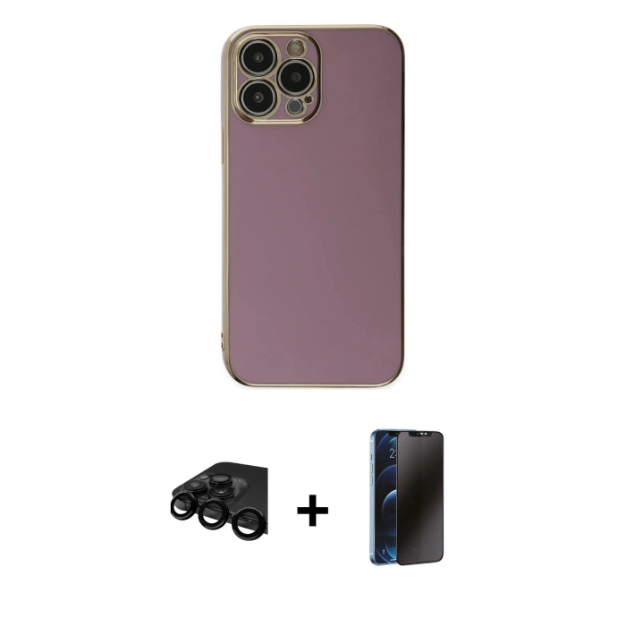 MARSİLYAN™- iPhone 15 Pro Max Kılıf Yankı Serisi - Siyah 3D Antistatik Hayalet Cam Ekran Koruyucu + Raze Metal Kamera Lens - SH