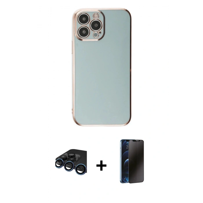 MARSİLYAN™- iPhone 15 Pro Max Kılıf Yankı Serisi - Siyah 3D Antistatik Hayalet Cam Ekran Koruyucu + Raze Metal Kamera Lens - LT