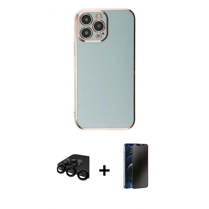 MARSİLYAN™- iPhone 15 Pro Max Kılıf Yankı Serisi - Siyah 3D Antistatik Hayalet Cam Ekran Koruyucu + Raze Metal Kamera Lens - SH