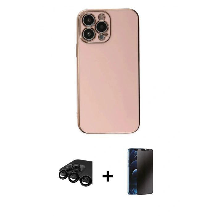 MARSİLYAN™- iPhone 15 Pro Max Kılıf Yankı Serisi - Siyah 3D Antistatik Hayalet Cam Ekran Koruyucu + Raze Metal Kamera Lens - SH
