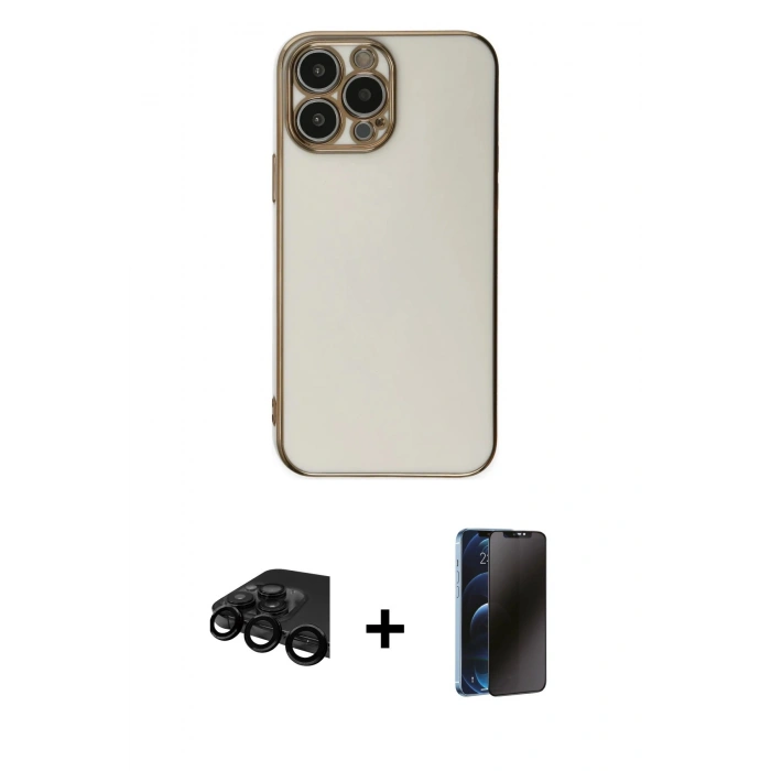 MARSİLYAN™- iPhone 15 Pro Max Kılıf Yankı Serisi - Siyah 3D Antistatik Hayalet Cam Ekran Koruyucu + Raze Metal Kamera Lens - SH