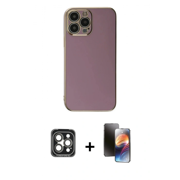 MARSİLYAN™- iPhone 15 Pro Max Kılıf Yankı Serisi - Siyah 3D Antistatik Mat Seramik Nano Ekran Koruyucu + PVD Metal Kamera Lens - GI
