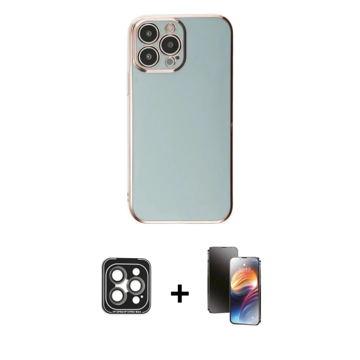 MARSİLYAN™- iPhone 15 Pro Max Kılıf Yankı Serisi - Siyah 3D Antistatik Mat Seramik Nano Ekran Koruyucu + PVD Metal Kamera Lens - GI