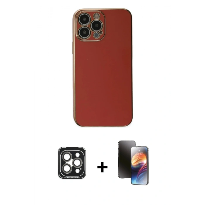 MARSİLYAN™- iPhone 15 Pro Max Kılıf Yankı Serisi - Siyah 3D Antistatik Mat Seramik Nano Ekran Koruyucu + PVD Metal Kamera Lens - GI