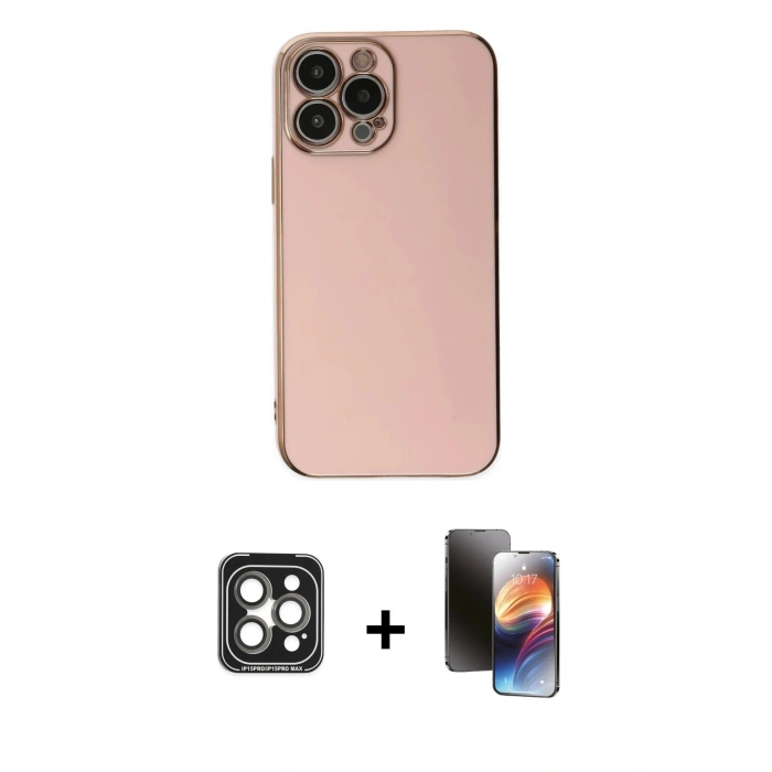 MARSİLYAN™- iPhone 15 Pro Max Kılıf Yankı Serisi - Siyah 3D Antistatik Mat Seramik Nano Ekran Koruyucu + PVD Metal Kamera Lens - GI