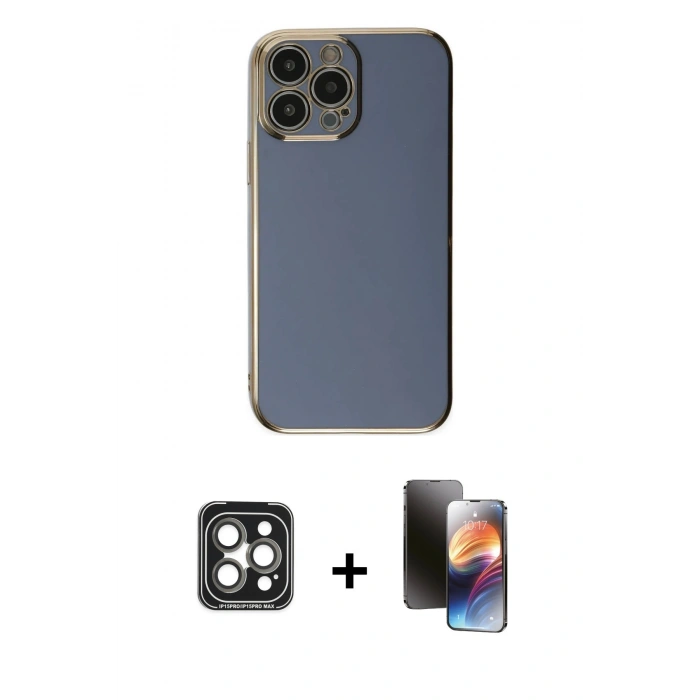 MARSİLYAN™- iPhone 15 Pro Max Kılıf Yankı Serisi - Siyah 3D Antistatik Mat Seramik Nano Ekran Koruyucu + PVD Metal Kamera Lens - GI