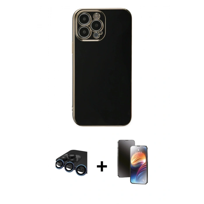 MARSİLYAN™- iPhone 15 Pro Max Kılıf Yankı Serisi - Siyah 3D Antistatik Mat Seramik Nano Ekran Koruyucu + Raze Metal Kamera Lens - LT