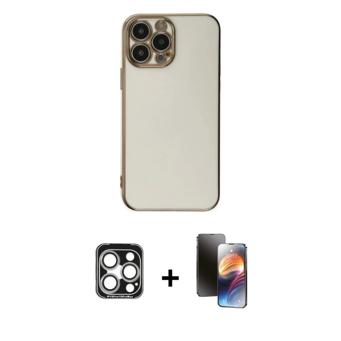 MARSİLYAN™- iPhone 15 Pro Max Kılıf Yankı Serisi - Siyah 3D Antistatik Mat Seramik Nano Ekran Koruyucu + PVD Metal Kamera Lens - GS