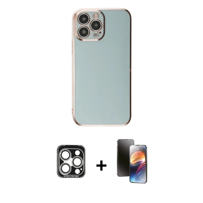 MARSİLYAN™- iPhone 15 Pro Max Kılıf Yankı Serisi - Siyah 3D Antistatik Mat Seramik Nano Ekran Koruyucu + PVD Metal Kamera Lens - GS