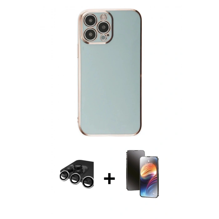MARSİLYAN™- iPhone 15 Pro Max Kılıf Yankı Serisi - Siyah 3D Antistatik Mat Seramik Nano Ekran Koruyucu + Raze Metal Kamera Lens - GS