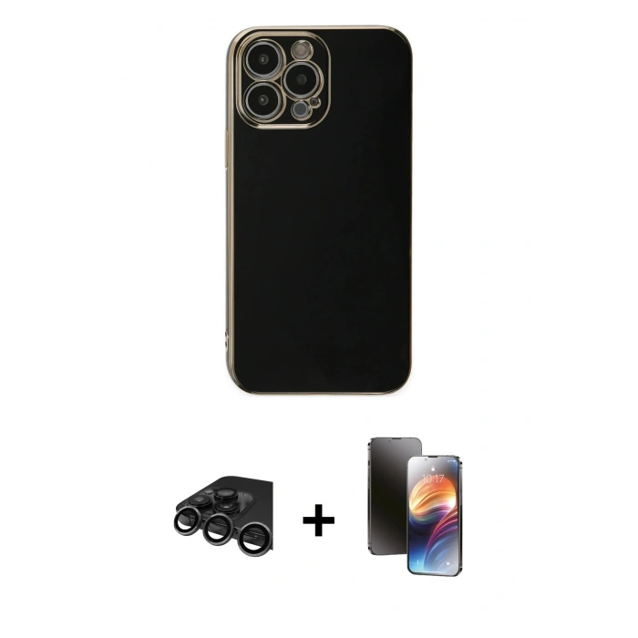 MARSİLYAN™- iPhone 15 Pro Max Kılıf Yankı Serisi - Siyah 3D Antistatik Mat Seramik Nano Ekran Koruyucu + Raze Metal Kamera Lens - TMGI