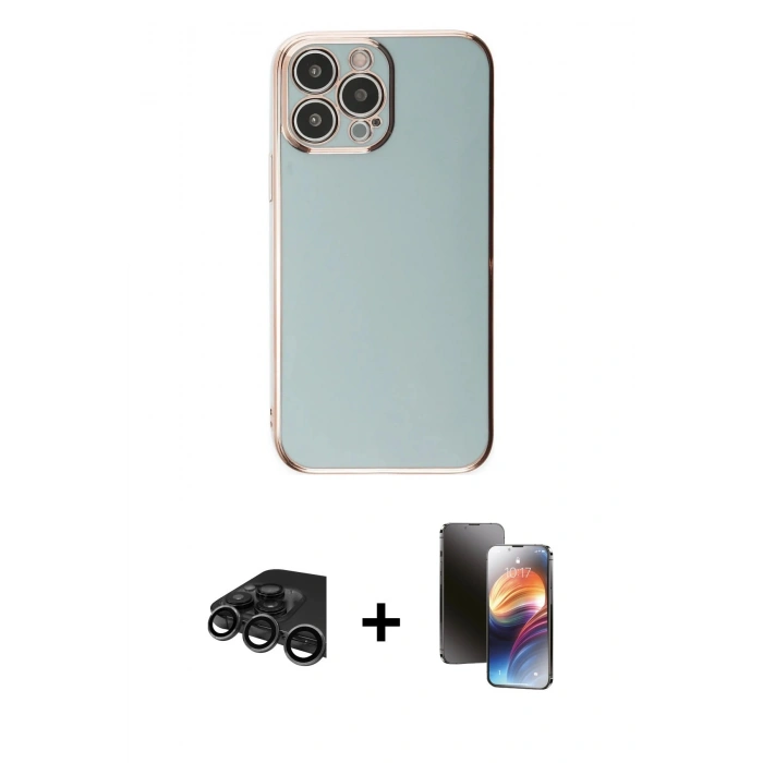 MARSİLYAN™- iPhone 15 Pro Max Kılıf Yankı Serisi - Siyah 3D Antistatik Mat Seramik Nano Ekran Koruyucu + Raze Metal Kamera Lens - TMGI