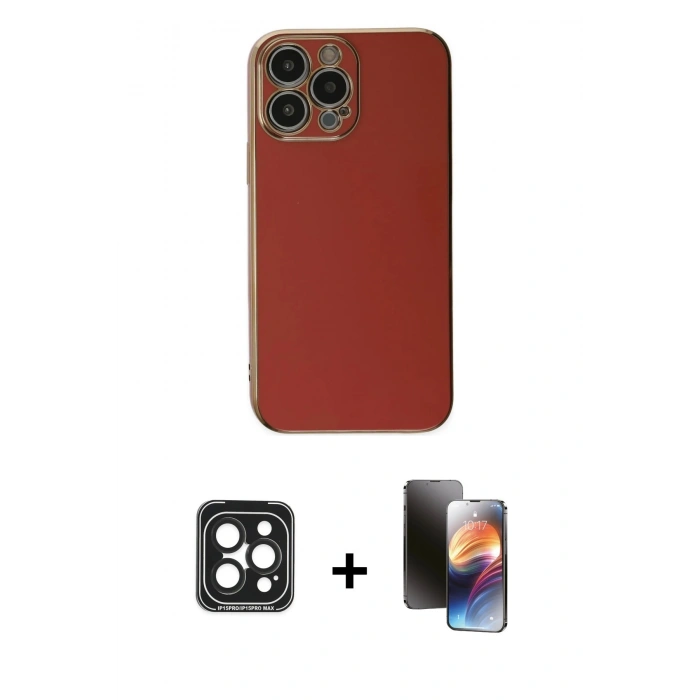 MARSİLYAN™- iPhone 15 Pro Max Kılıf Yankı Serisi - Siyah 3D Antistatik Mat Seramik Nano Ekran Koruyucu + PVD Metal Kamera Lens - SH