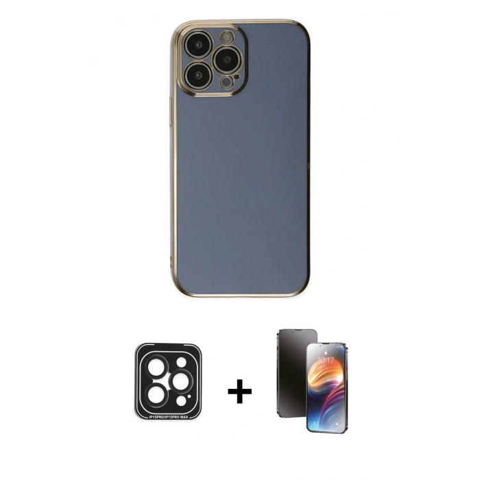 MARSİLYAN™- iPhone 15 Pro Max Kılıf Yankı Serisi - Siyah 3D Antistatik Mat Seramik Nano Ekran Koruyucu + PVD Metal Kamera Lens - SH