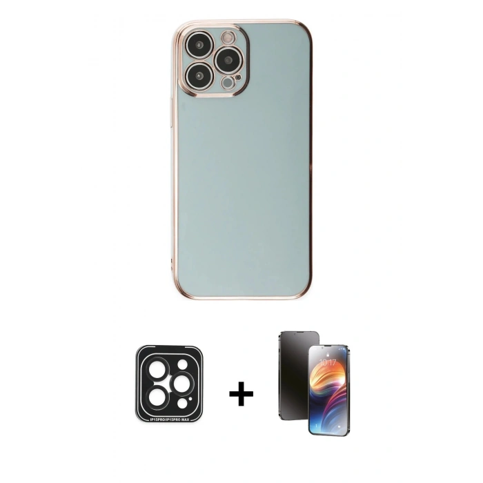 MARSİLYAN™- iPhone 15 Pro Max Kılıf Yankı Serisi - Siyah 3D Antistatik Mat Seramik Nano Ekran Koruyucu + PVD Metal Kamera Lens - SH