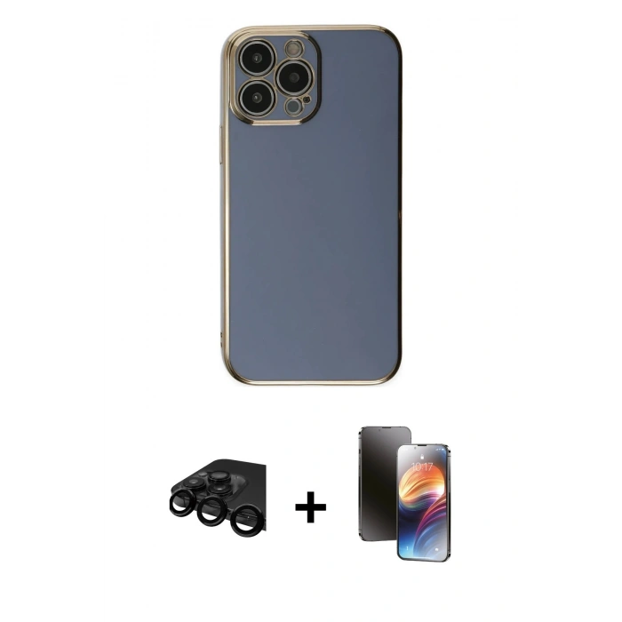 MARSİLYAN™- iPhone 15 Pro Max Kılıf Yankı Serisi - Siyah 3D Antistatik Mat Seramik Nano Ekran Koruyucu + Raze Metal Kamera Lens - SH