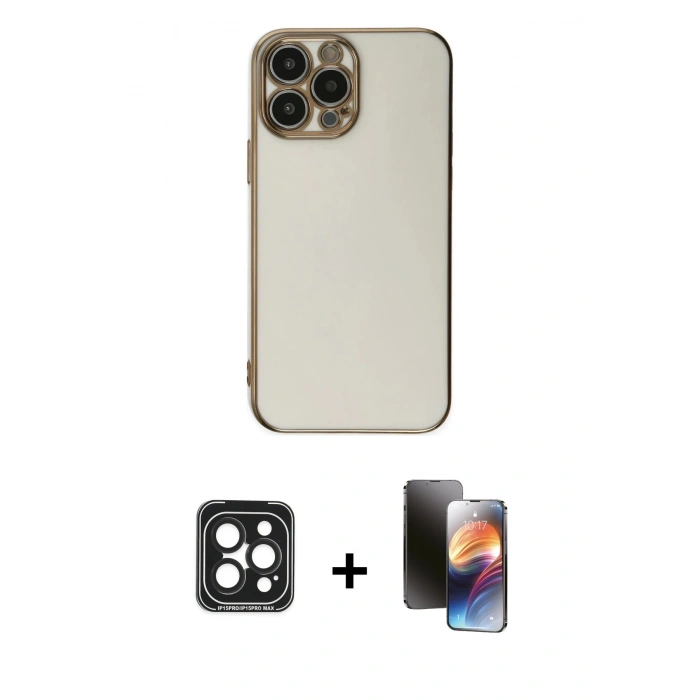 MARSİLYAN™- iPhone 15 Pro Max Kılıf Yankı Serisi - Siyah 3D Antistatik Mat Seramik Nano Ekran Koruyucu + PVD Metal Kamera Lens - SH