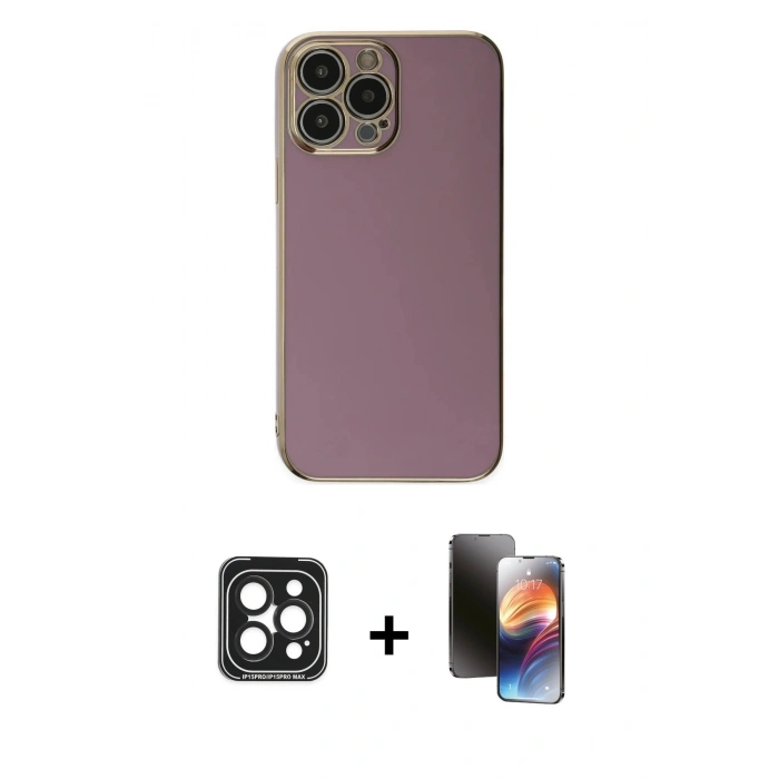 MARSİLYAN™- iPhone 15 Pro Max Kılıf Yankı Serisi - Siyah 3D Antistatik Mat Seramik Nano Ekran Koruyucu + PVD Metal Kamera Lens - SH