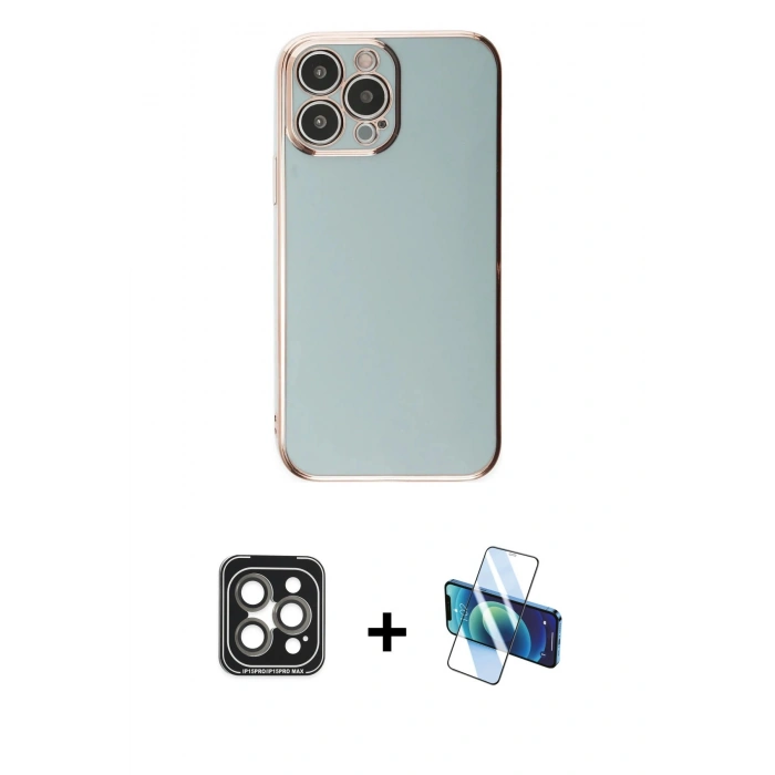 MARSİLYAN™- iPhone 15 Pro Max Kılıf Yankı Serisi - Siyah 3D Antistatik Seramik Nano Ekran Koruyucu + PVD Metal Kamera Lens - GI