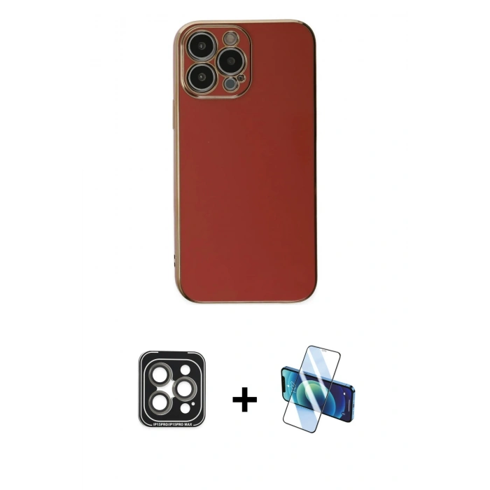 MARSİLYAN™- iPhone 15 Pro Max Kılıf Yankı Serisi - Siyah 3D Antistatik Seramik Nano Ekran Koruyucu + PVD Metal Kamera Lens - GI