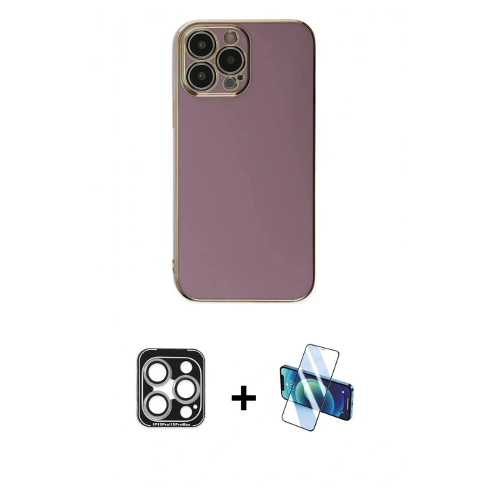 MARSİLYAN™- iPhone 15 Pro Max Kılıf Yankı Serisi - Siyah 3D Antistatik Seramik Nano Ekran Koruyucu + Gümüş PVD Metal Kamera Lens