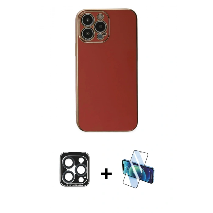 MARSİLYAN™- iPhone 15 Pro Max Kılıf Yankı Serisi - Siyah 3D Antistatik Seramik Nano Ekran Koruyucu + PVD Metal Kamera Lens - LT