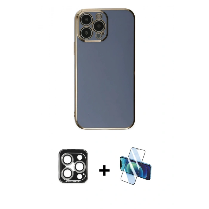 MARSİLYAN™- iPhone 15 Pro Max Kılıf Yankı Serisi - Siyah 3D Antistatik Seramik Nano Ekran Koruyucu + PVD Metal Kamera Lens - GS