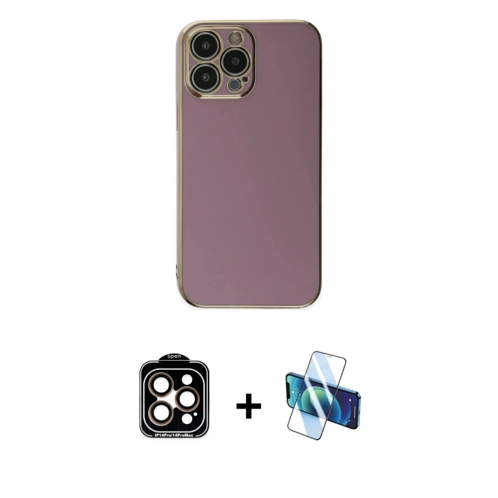 MARSİLYAN™- iPhone 15 Pro Max Kılıf Yankı Serisi - Siyah 3D Antistatik Seramik Nano Ekran Koruyucu + PVD Metal Kamera Lens - TU