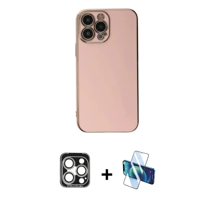 MARSİLYAN™- iPhone 15 Pro Max Kılıf Yankı Serisi - Siyah 3D Antistatik Seramik Nano Ekran Koruyucu + PVD Metal Kamera Lens - GS