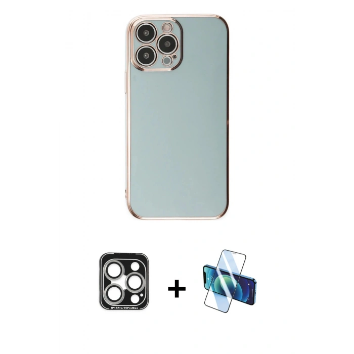 MARSİLYAN™- iPhone 15 Pro Max Kılıf Yankı Serisi - Siyah 3D Antistatik Seramik Nano Ekran Koruyucu + PVD Metal Kamera Lens - GS