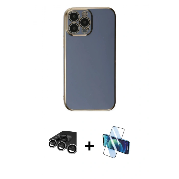 MARSİLYAN™- iPhone 15 Pro Max Kılıf Yankı Serisi - Siyah 3D Antistatik Seramik Nano Ekran Koruyucu + Raze Metal Kamera Lens - GS