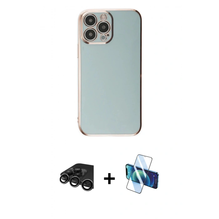 MARSİLYAN™- iPhone 15 Pro Max Kılıf Yankı Serisi - Siyah 3D Antistatik Seramik Nano Ekran Koruyucu + Raze Metal Kamera Lens - TMGI
